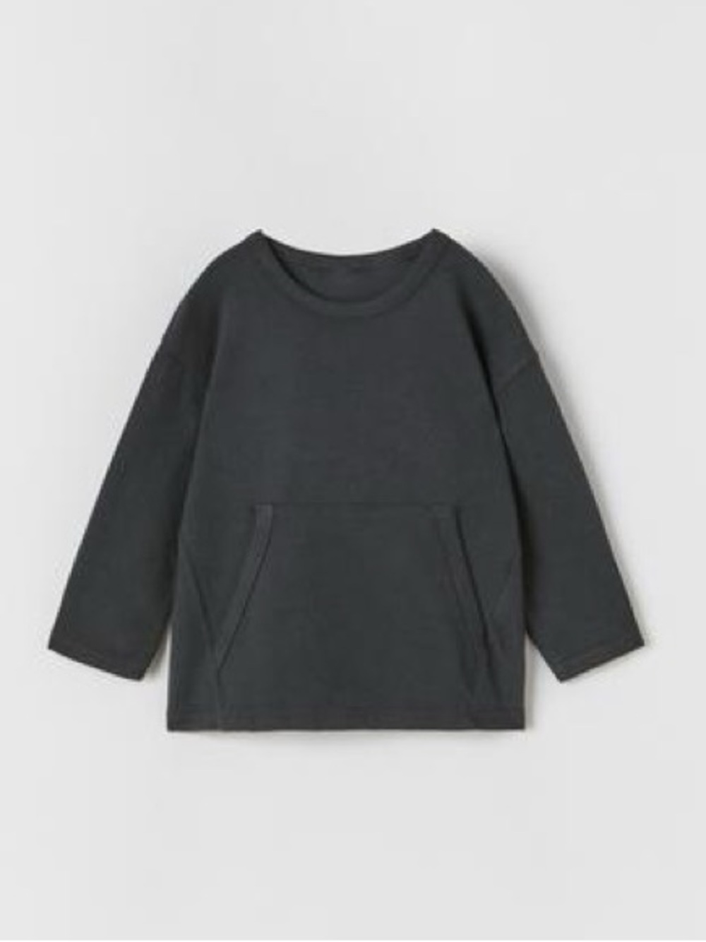 ZARA Kids Long-Sleeve Crewneck Waffle Top - Charcoal NWT